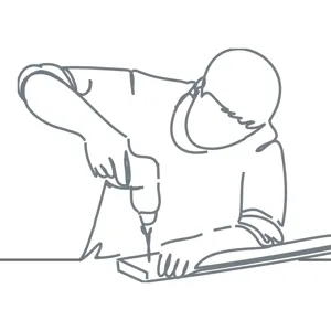 An illustration of a person with a drill in their hand manufacturing a garage door.