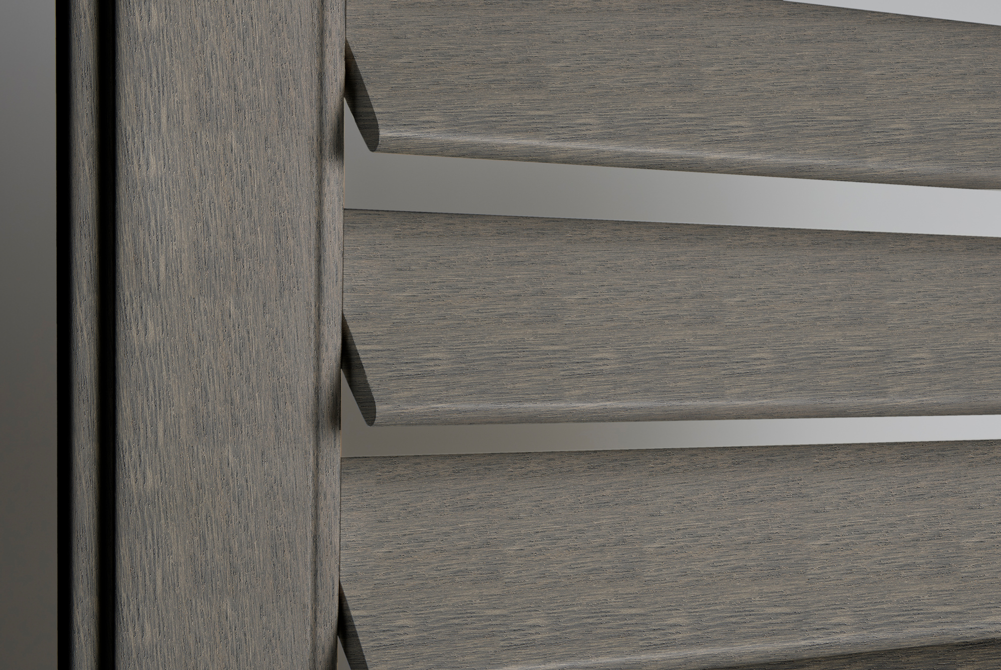 Heritage ash light grey shutter with slats partially opened