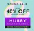 Promotional banner up to 40% off selected styles, book a consultation