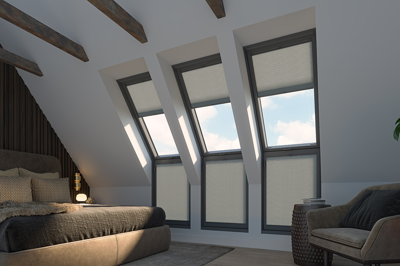 TS 2023 Twinshade Duette Linear Grey Cumulus Bedroom