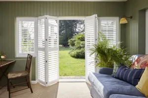 TS 2020 PR INFLUENCER MARINA FOGLE WATERBURY SHUTTERS COTTON WHITE LIVING LANDSCAPE DOORS OPEN