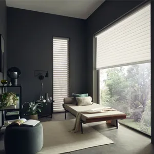 silhouette blinds fitted to a small and large window in a room with a chaise longue