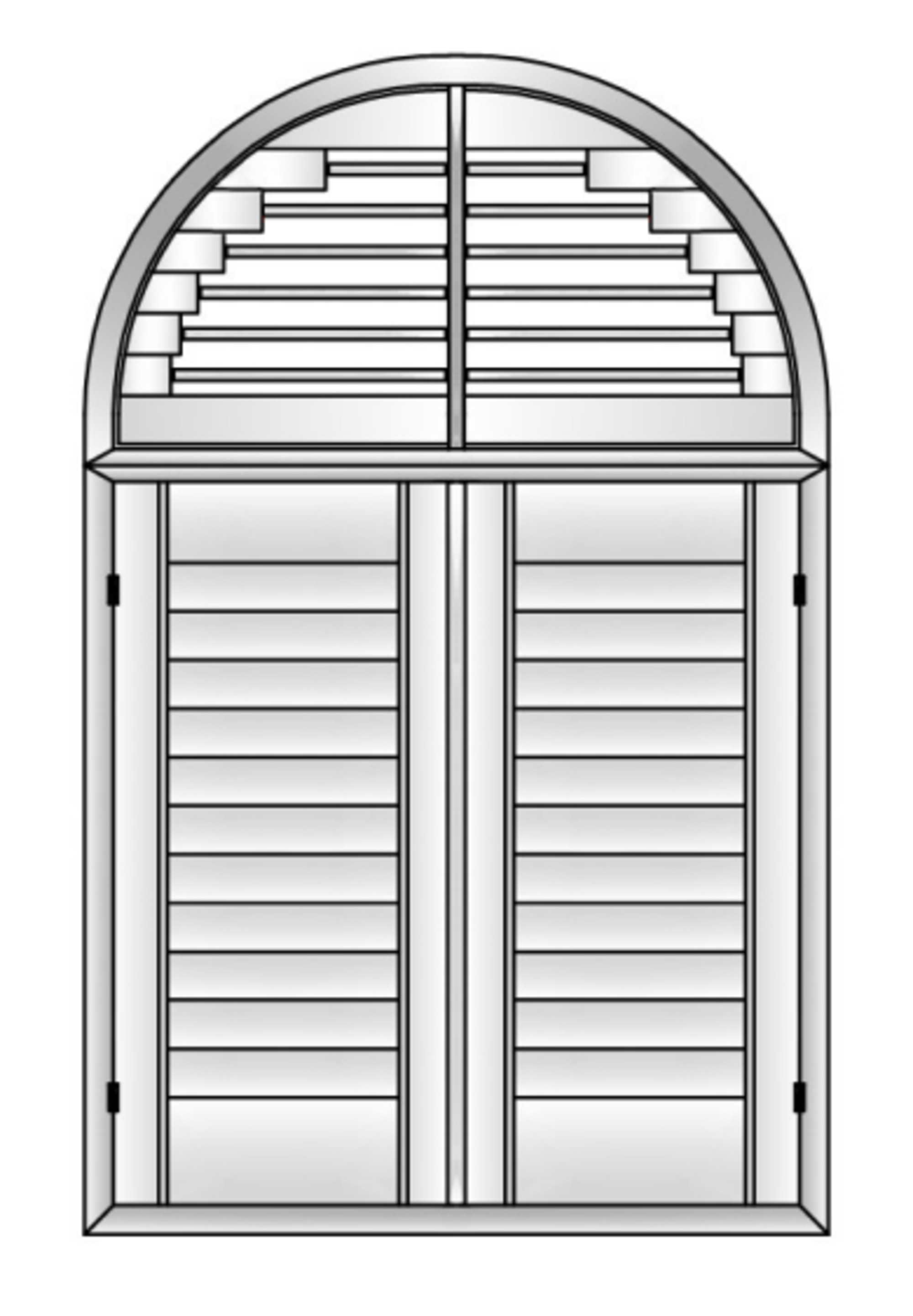 Line drawing illustration of an arched shutter.