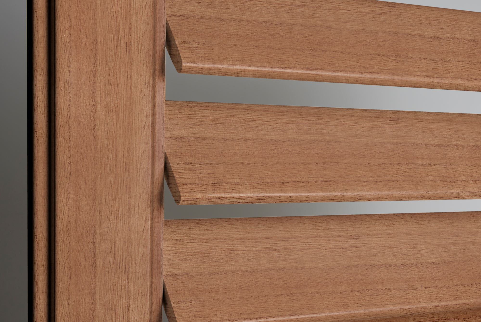 Chestnut light brown shutter with slats partially opened