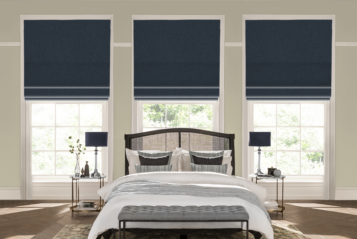 TS 2023 ROMAN BLINDS ROOMSET QUINCE BOUCLE INDIGO